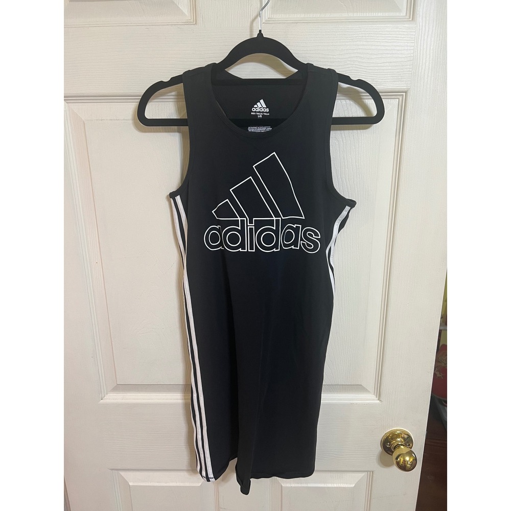 Adidas Girls Black 3-Stripe Racerback Tank Dress Large 14 Logo Sporty Activewear